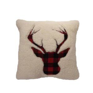 St. Nicholas Square Buffalo Red Black Plaid Deer Throw Pillow Ivory NEW $35.99